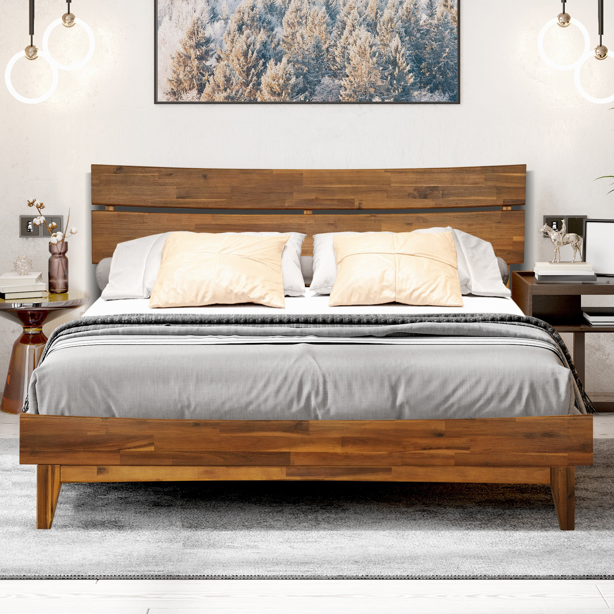 Acacia Aurora Solid Wood Bed Frame With Headboard Reviews Wayfair