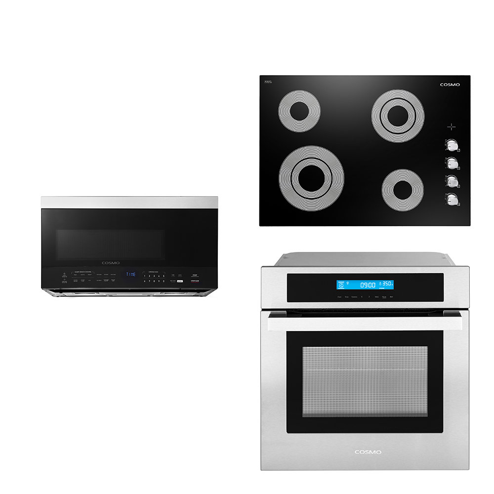 Cosmo 3 Piece Kitchen Appliance Package with 30'' Electric Cooktop
