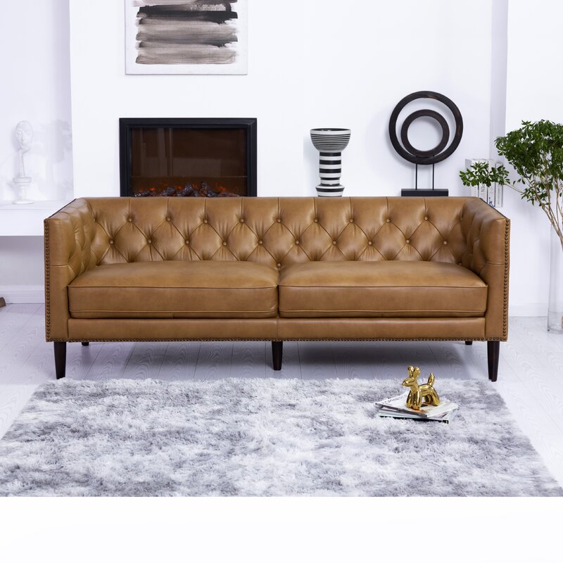 Birch Lane™ Woodford Genuine Leather Square Arm Chesterfield Sofa ...