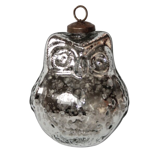 HAND BLOWN MERCURY STYLE OWL PERCHED ON BRANCH CHRISTMAS ORNAMENT DECORATION 