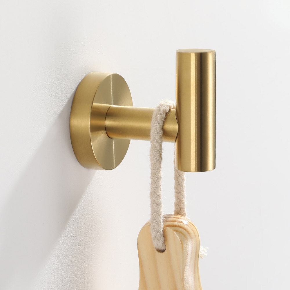 Robe Hooks Brass Brushed Gold 3-Pecie Wall Mounted Coat Towel Rack Single Hook 