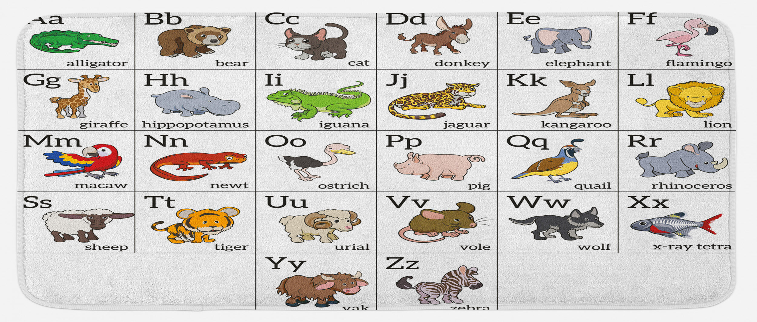 East Urban Home Alphabet Learning Chart With Cartoon Animals Names Letters  Upper And Lowercase Multicolor Kitchen Mat - Wayfair Canada