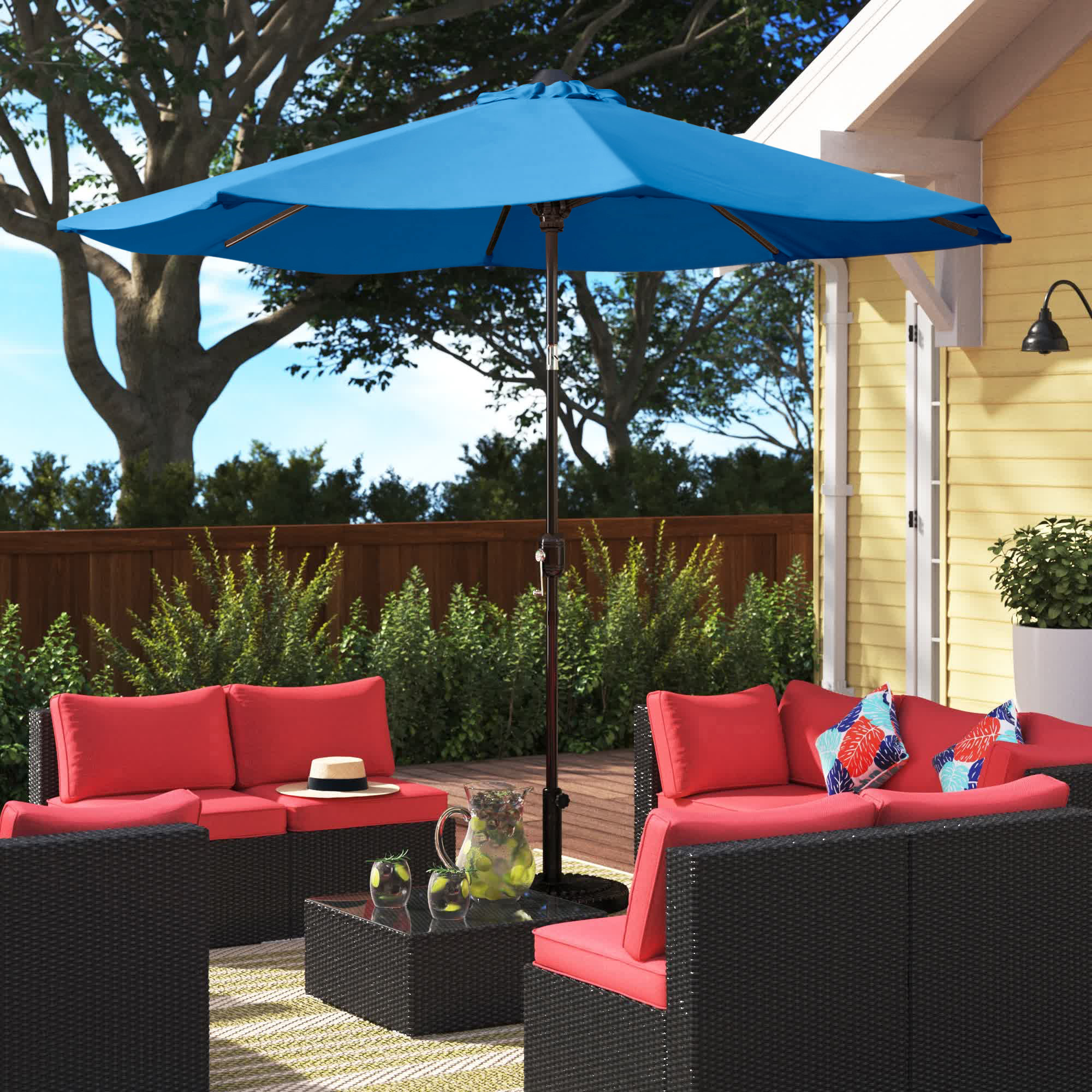 Garden Beach Patio Tilting Umbrella Parasol Sunshade UPF UV Protection Hook Base 