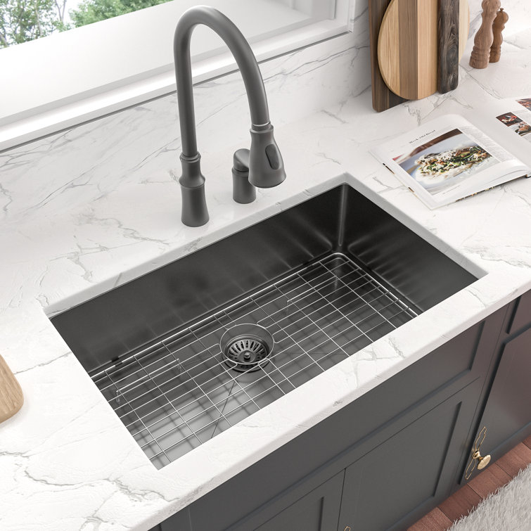 28 Inch Farmhouse Kitchen Sink Gunmetal Black Stainless Steel Deep Single  Bowl Kitchen