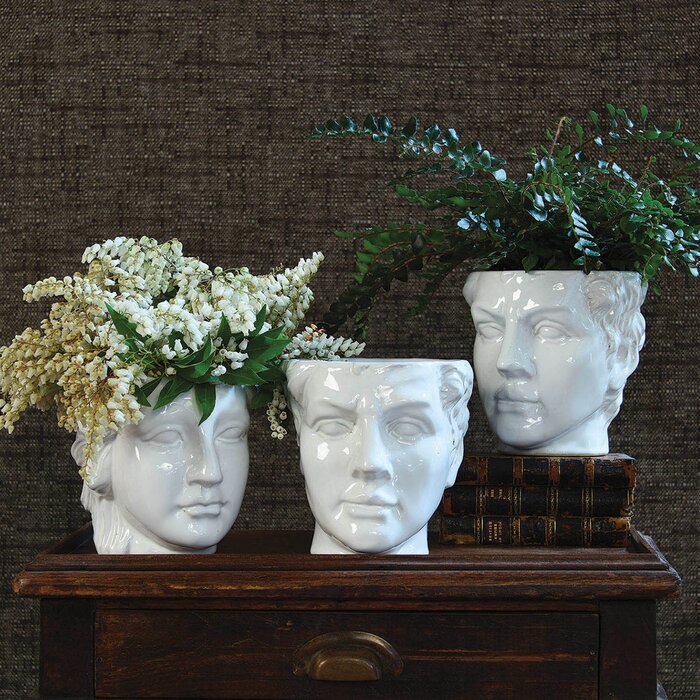 3-Pack Nev Head Ceramic Statue Planter