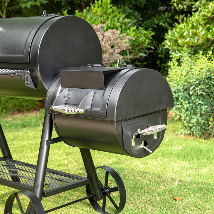 Alphamarts Free-standing 36” Barrel Charcoal Grill w/ Offset Smoker 941 ...