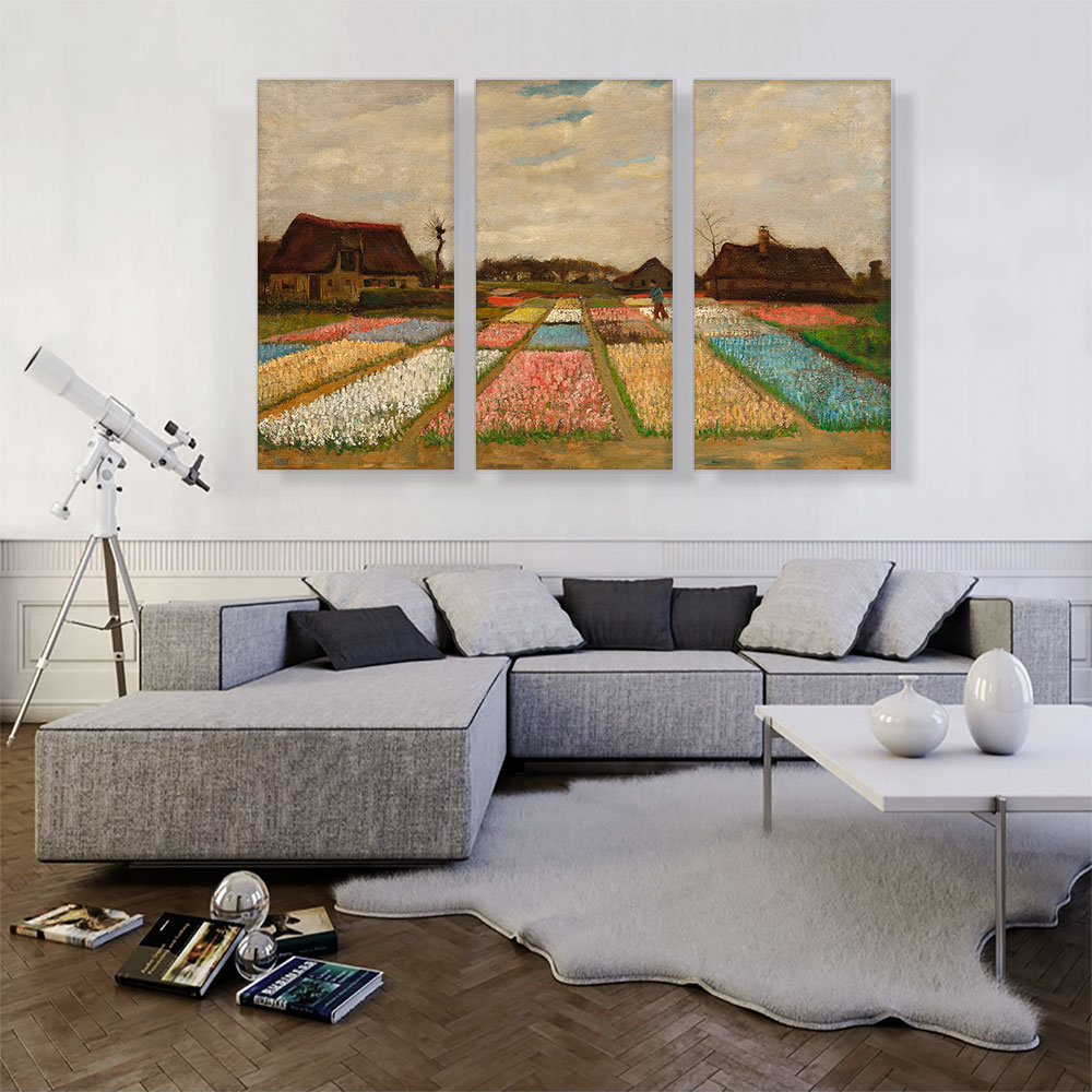 ARTCANVAS Flower Beds In Holland 1883 by Vincent Van Gogh 3 Piece