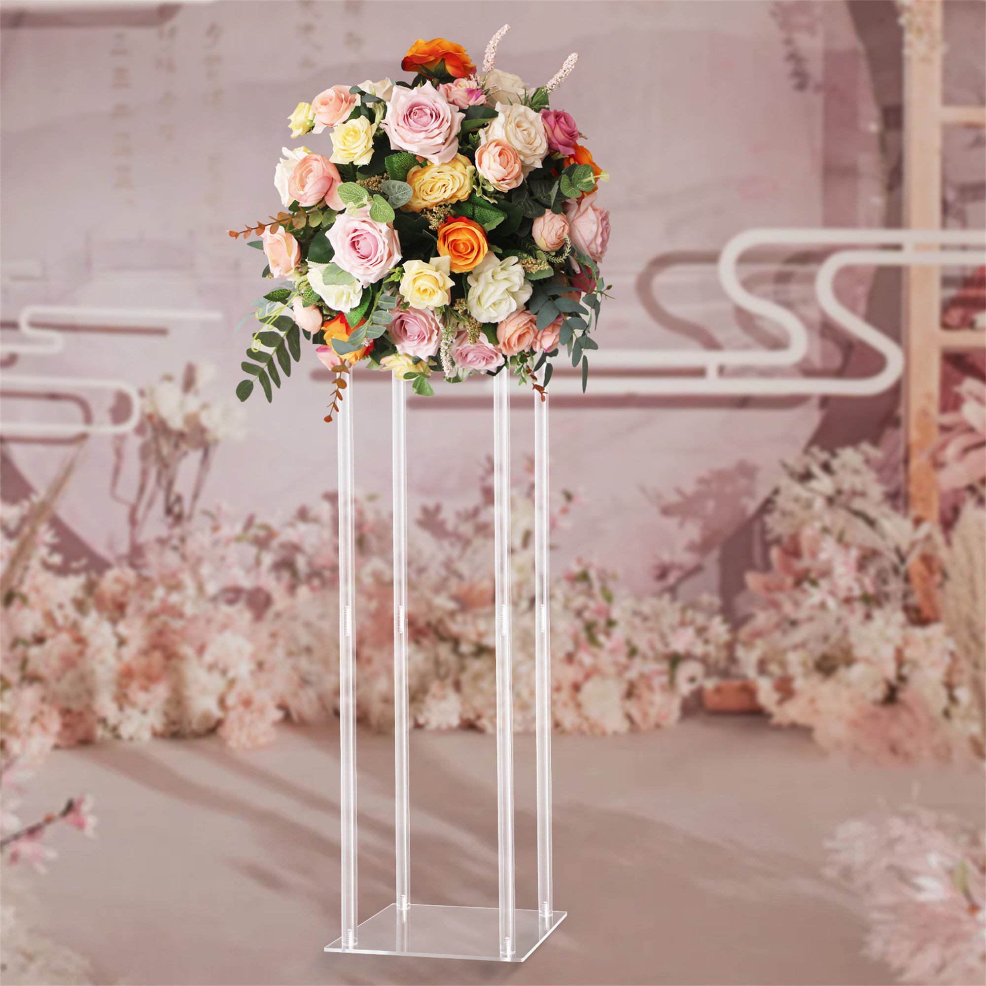 FUNTEN 31 Inch Clear Acrylic Flower Stand Rectangular Post Center