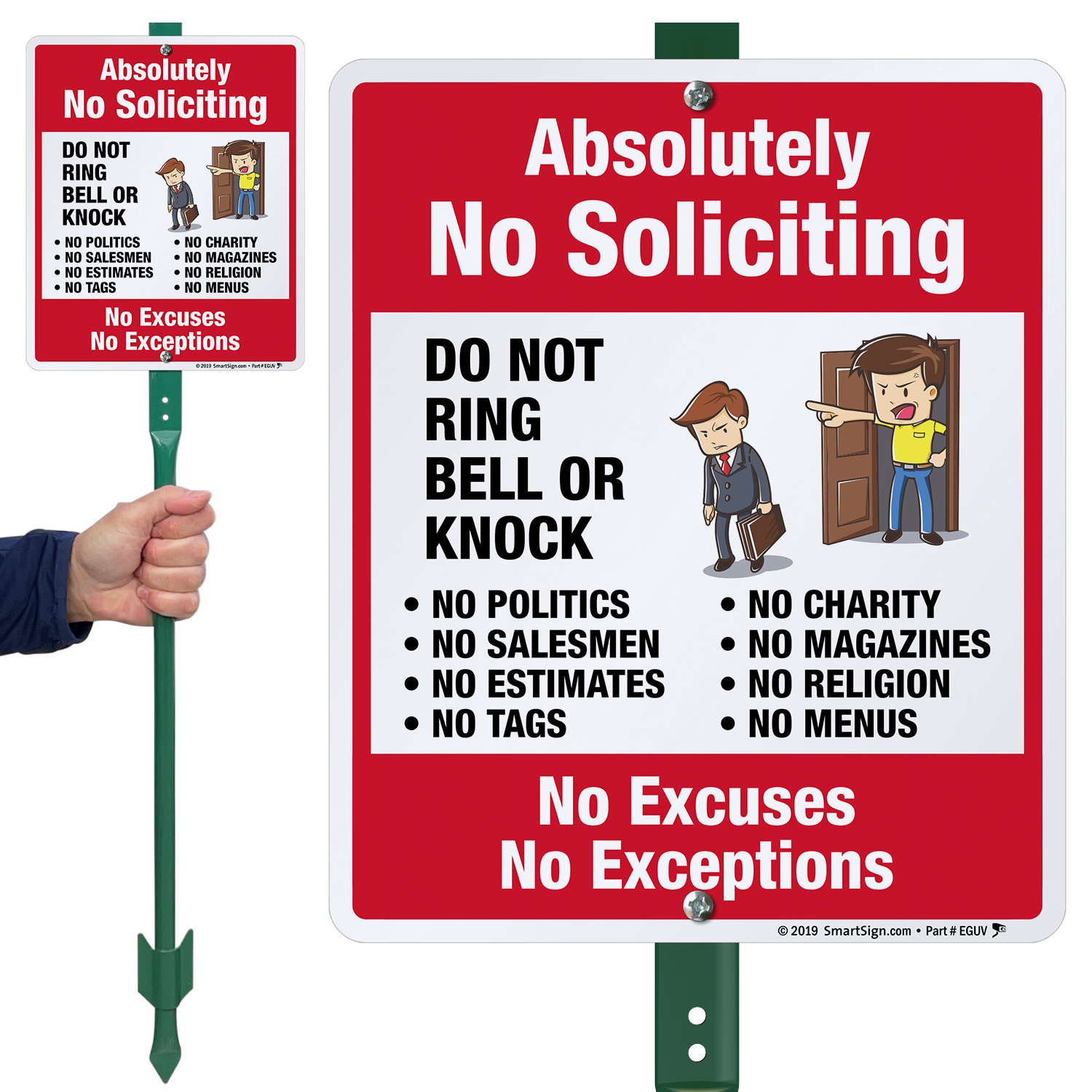 SmartSign Absolutely No Soliciting Do Not Ring Bell or Knock No Excuses No Exceptions Sign and