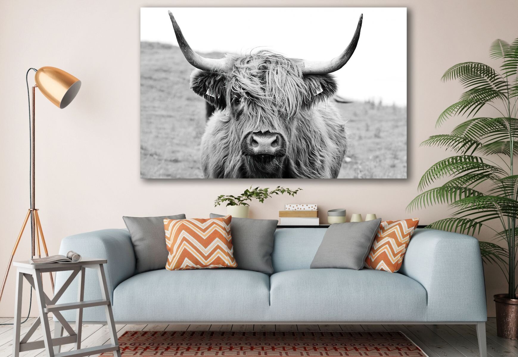 East Urban Home Long Haired Cow Print Rustic Landscape Nature, Animal  Colors, Nature Animal Art Canvas Print Wall Decor Home Decoration - Wrapped  Canvas Print | Wayfair