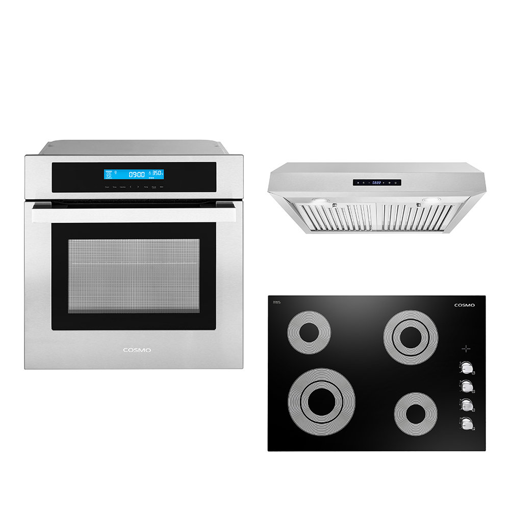 Cosmo 3 Piece Kitchen Appliance Package with 30'' Electric Cooktop