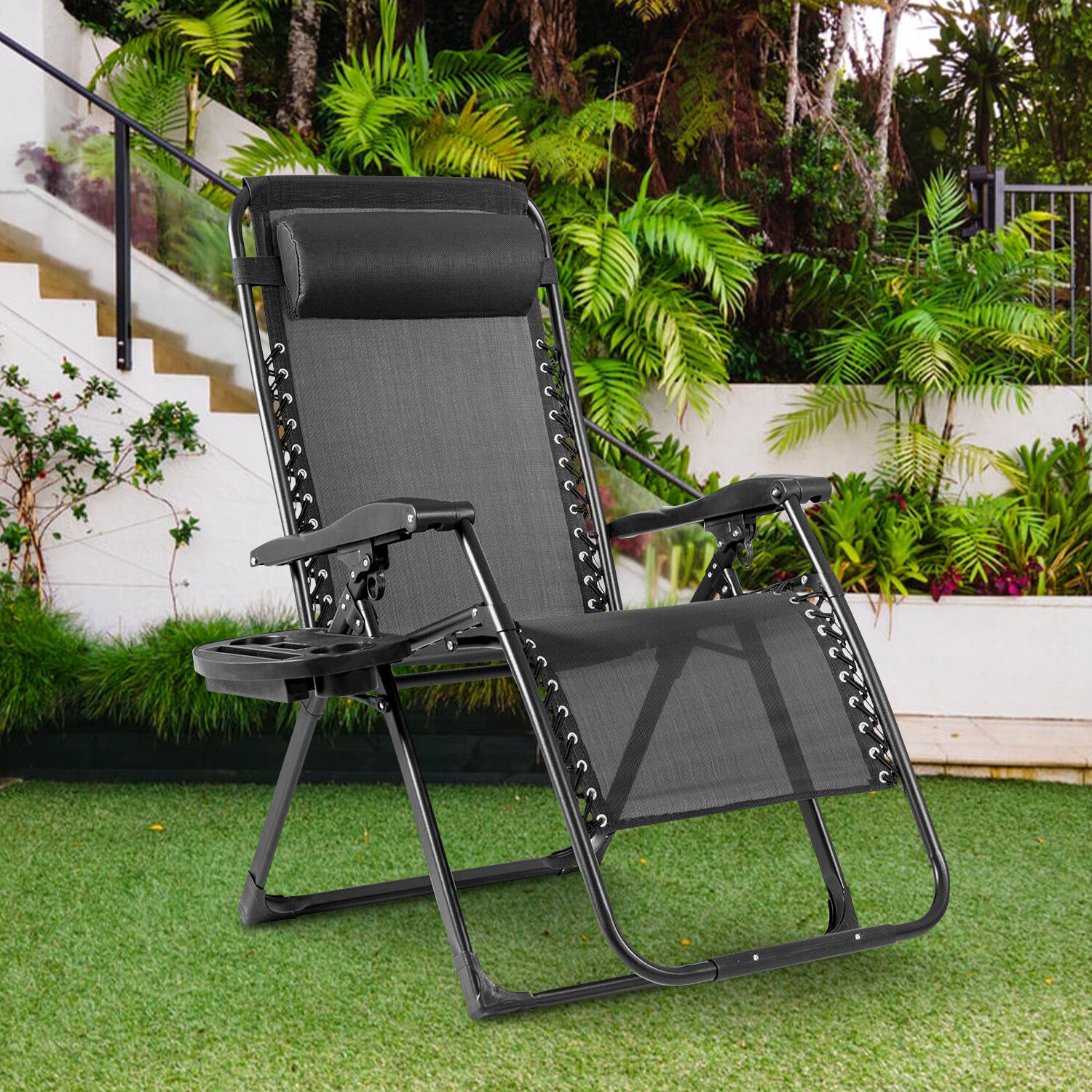 Zero Gravity Chair Oversize Lounge Chair Patio Heavy Duty Foldabel Recline Black 