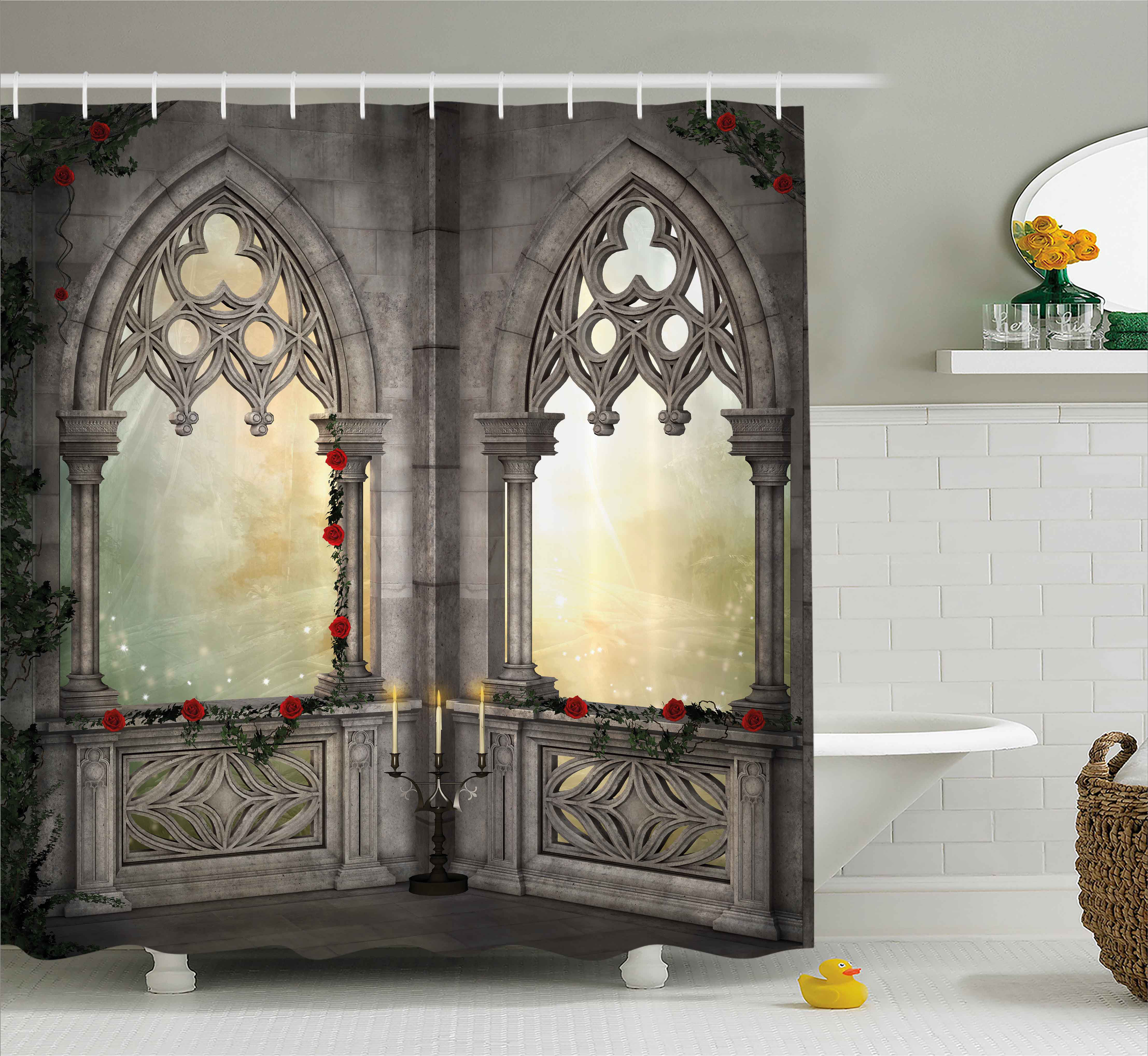 Bless international Gothic Oriental Rose and Flower Shower Curtain + Hooks | Wayfair