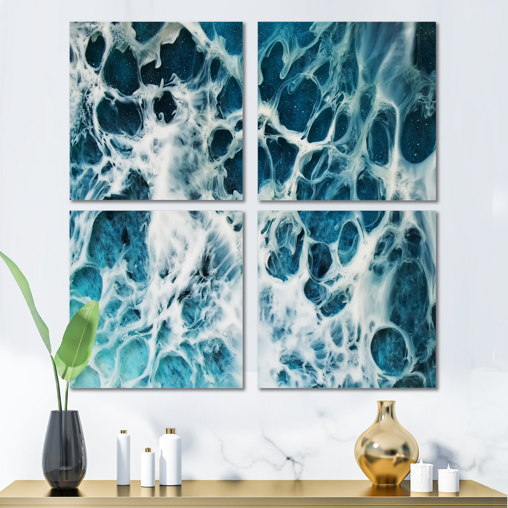 Rosecliff Heights Waves Epoxy Resin Art IV 4 Piece Wrapped Canvas Graphic Art Wayfair