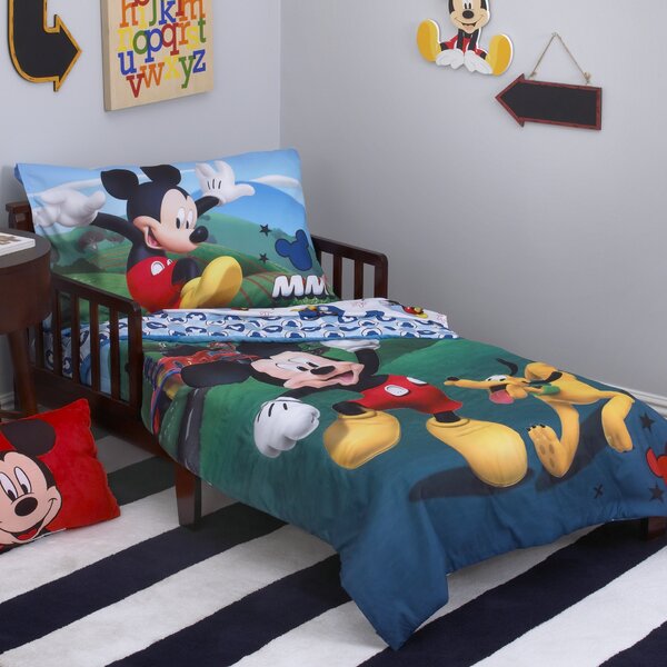 Mickey Mouse Bedding Set Toddler 4 Piece Kids Boys Space Adventures Blue New 