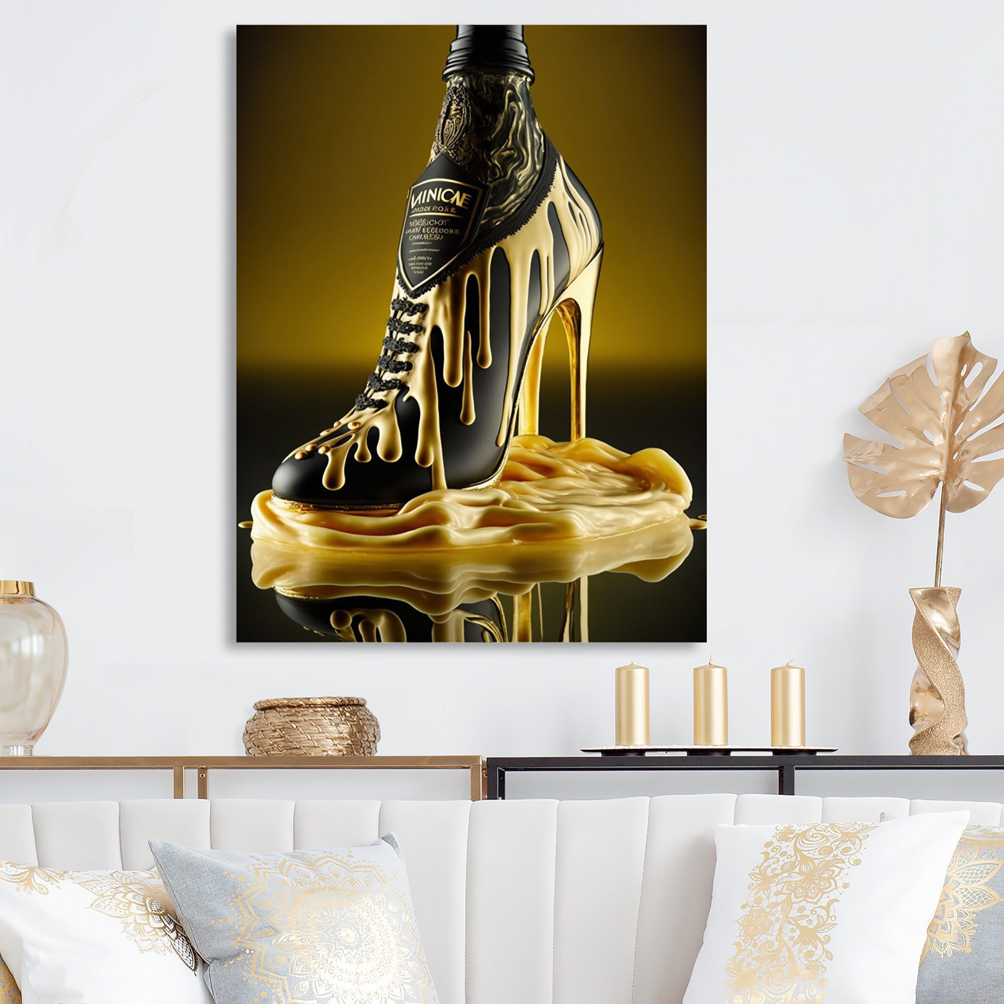 Mercer41 Golden High Heels Irish Cream On Metal Graphic Art Wayfair