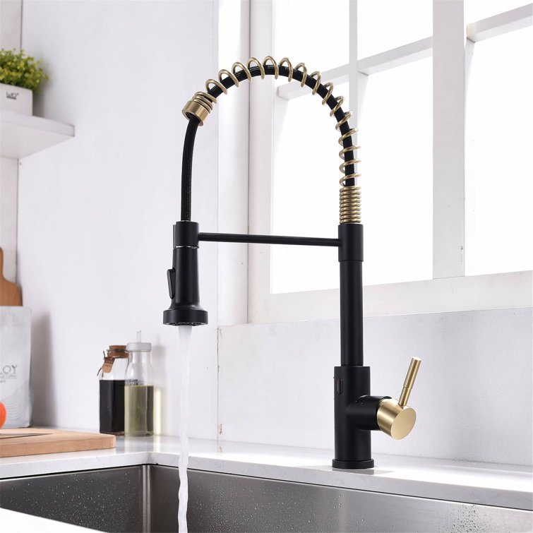 Pull Down Touchless Single Handle Kitchen Faucet with Sprayer Single Hole  Modern Brass High Arc Mixer Spring Taps with Valve