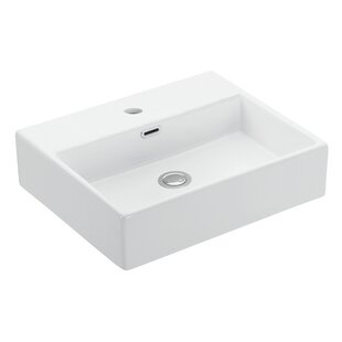 Quattro Glossy White Rectangular Wall Mount Bathroom Sink with Overflow