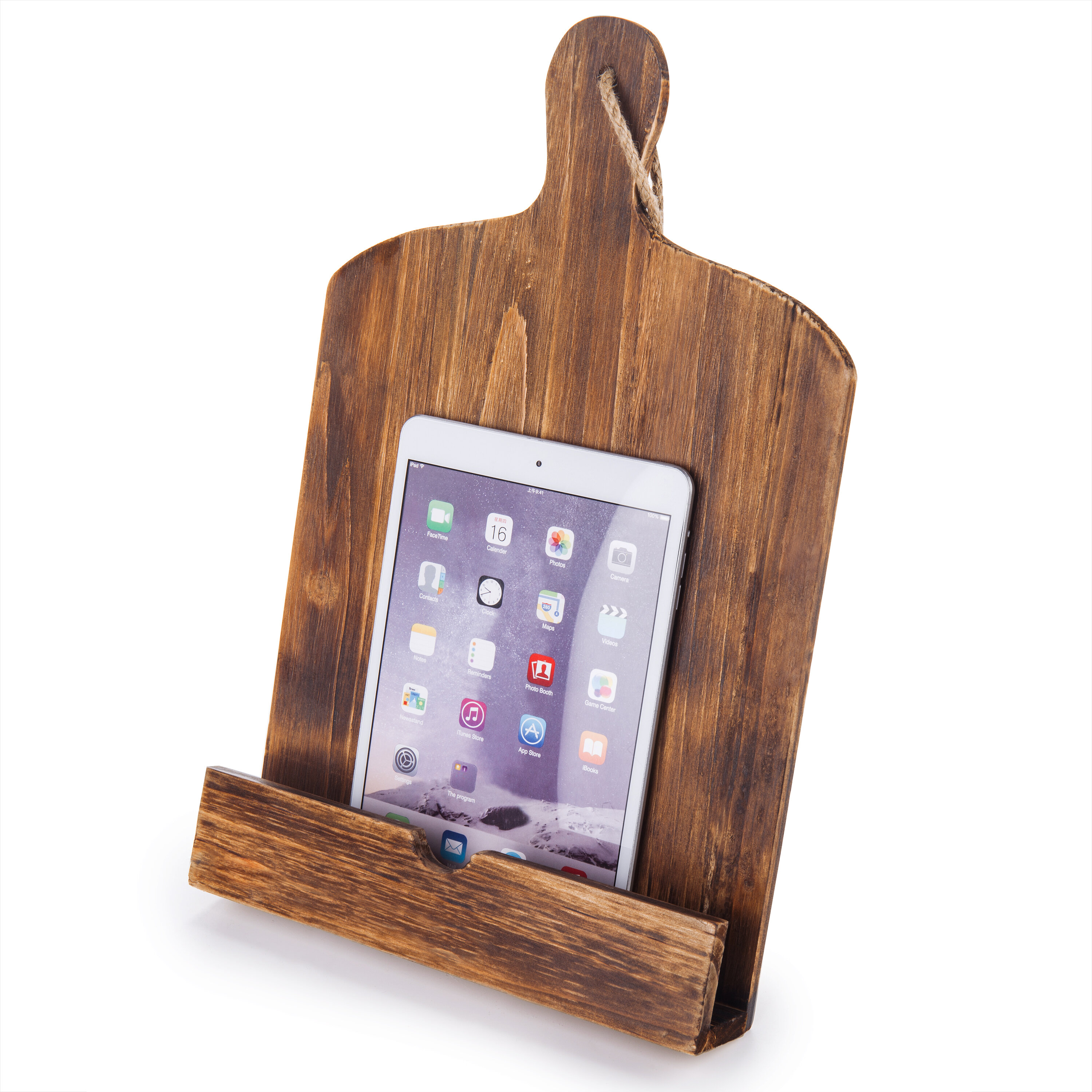 MyGift Cutting Board Style Grey Wood Countertop Cookbook and Tablet Holder 
