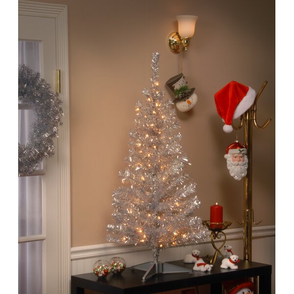 3 ft Silver Tinsel Christmas Tree with Plastic Stand 105 PET Plating Branch Tips 