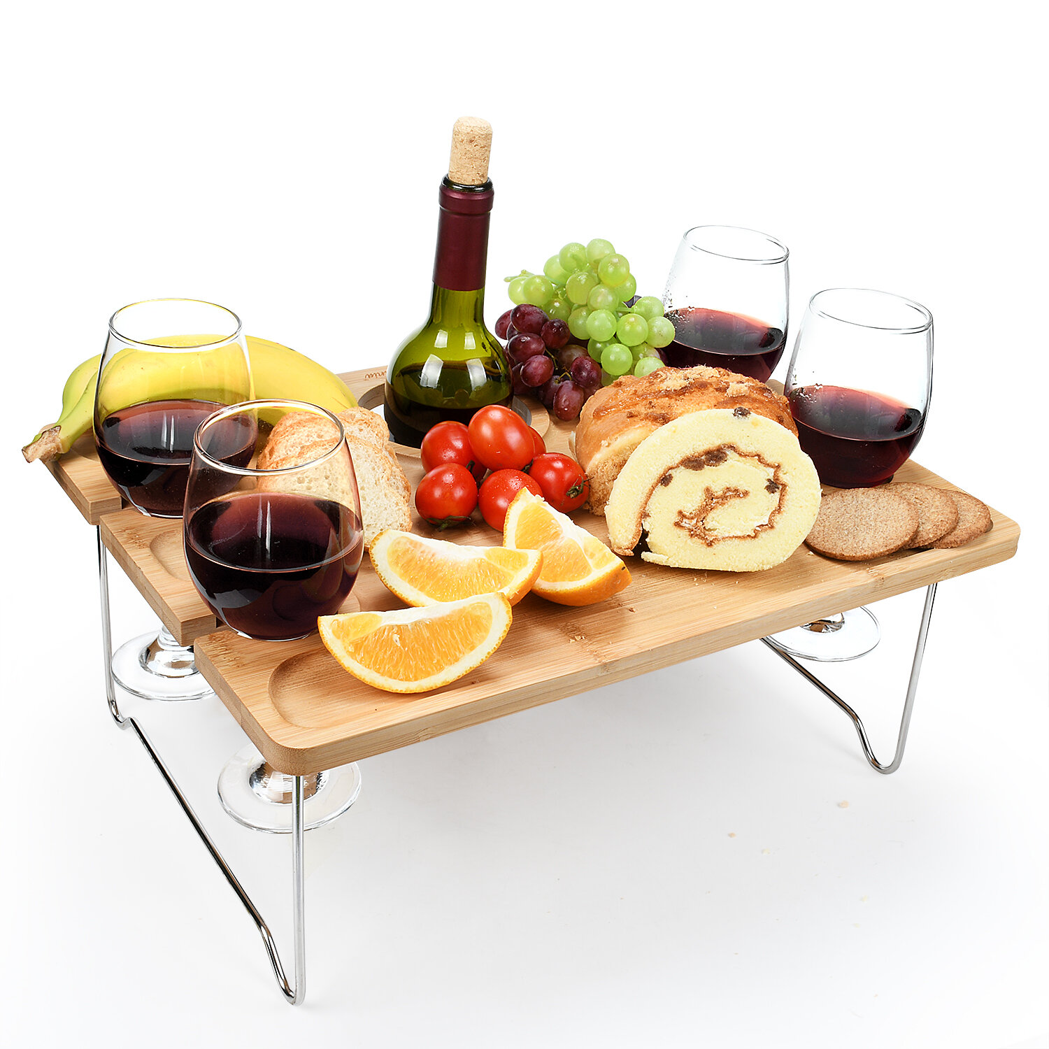 Details about   NEW Wine Bottle & Wine Glass Holder Set Camping Picnics Garden Dining Vine Drink 