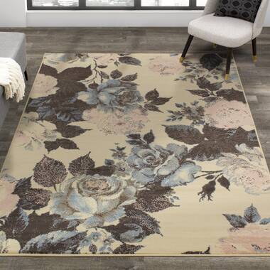 Transitional Floral Print Rug Blue Living Room Extra Large Rugs Traditional Mat 