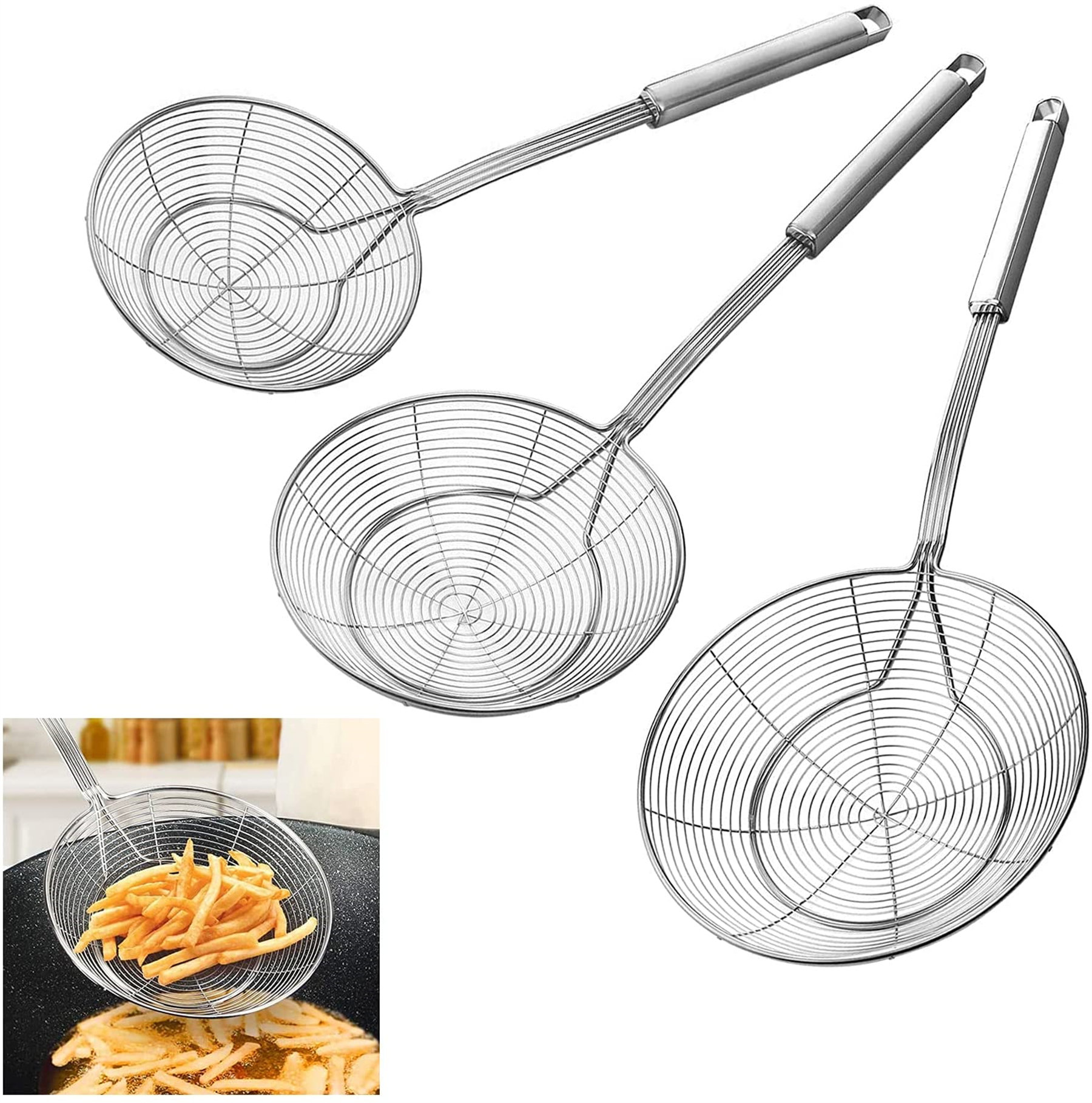 Stainless Steel Spider Strainer With Handle,Solid Spider Strainer Skimmer Ladle With Handle Stainless Steel Kitchen Tool 