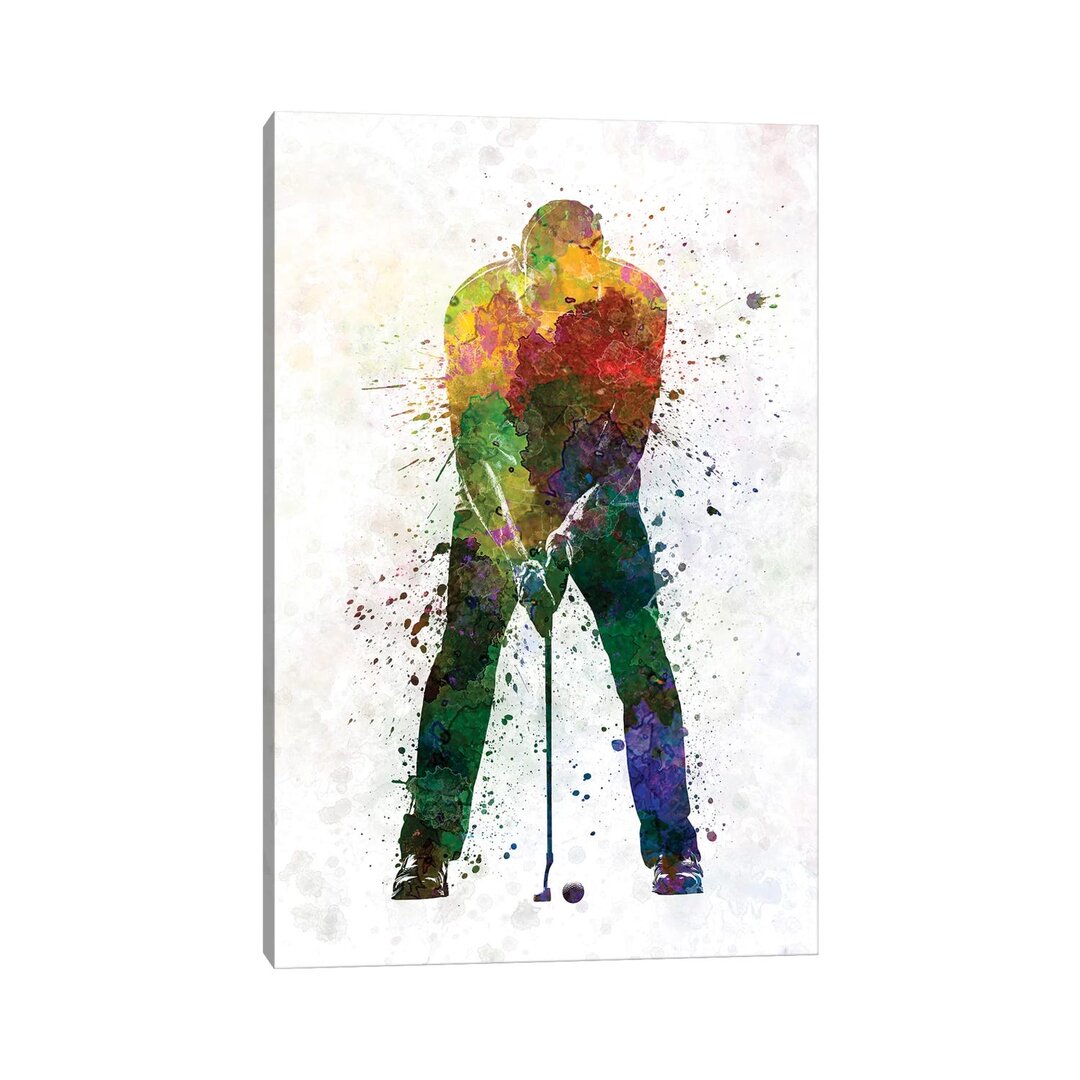 Golfer Putting Silhouette by Paul Rommer - Wrapped Canvas Graphic Art Print gray,green