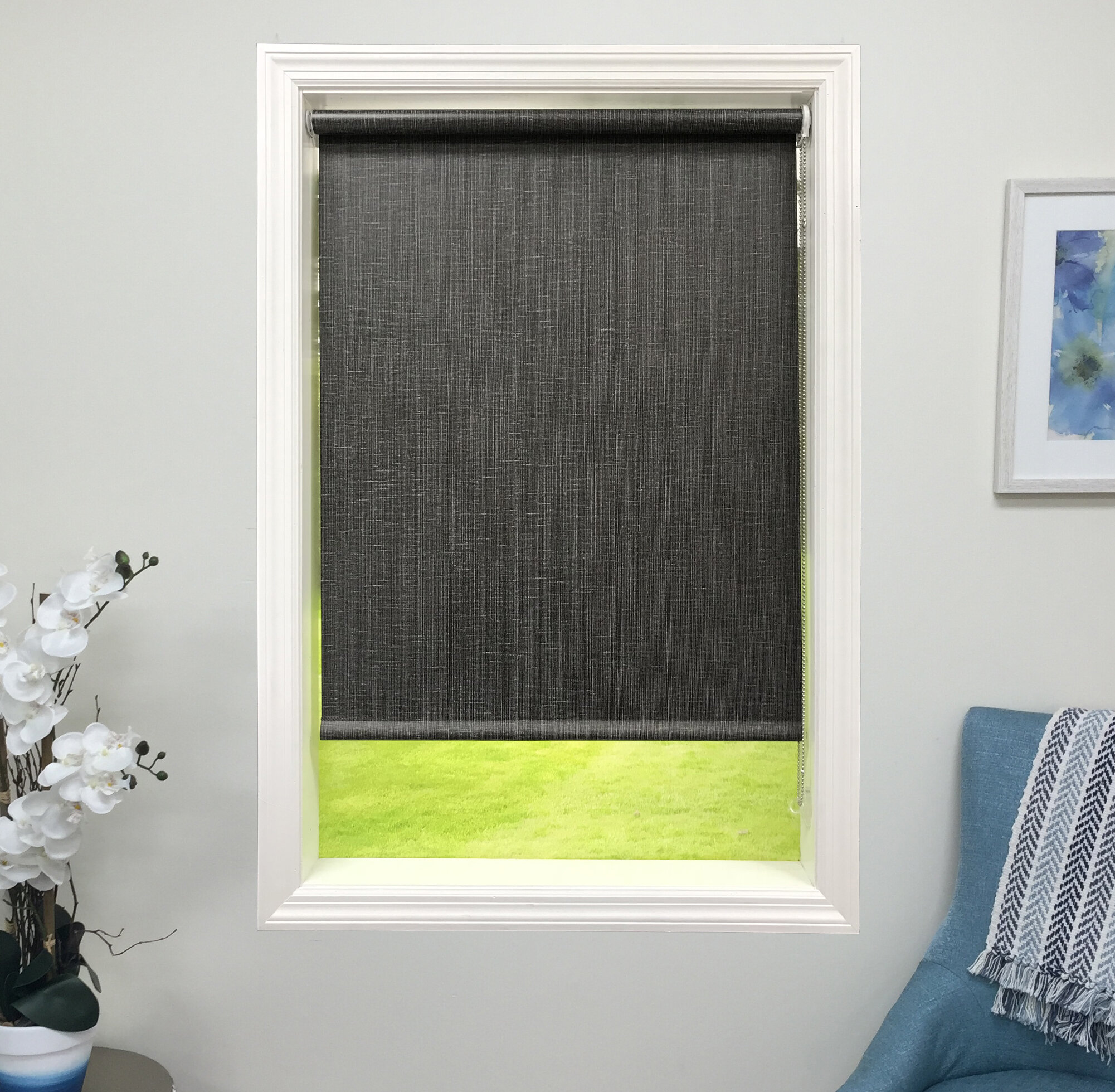 Black Dark Grey Mittelzug-Spring Roller Blind Window Blind Privacy Door 
