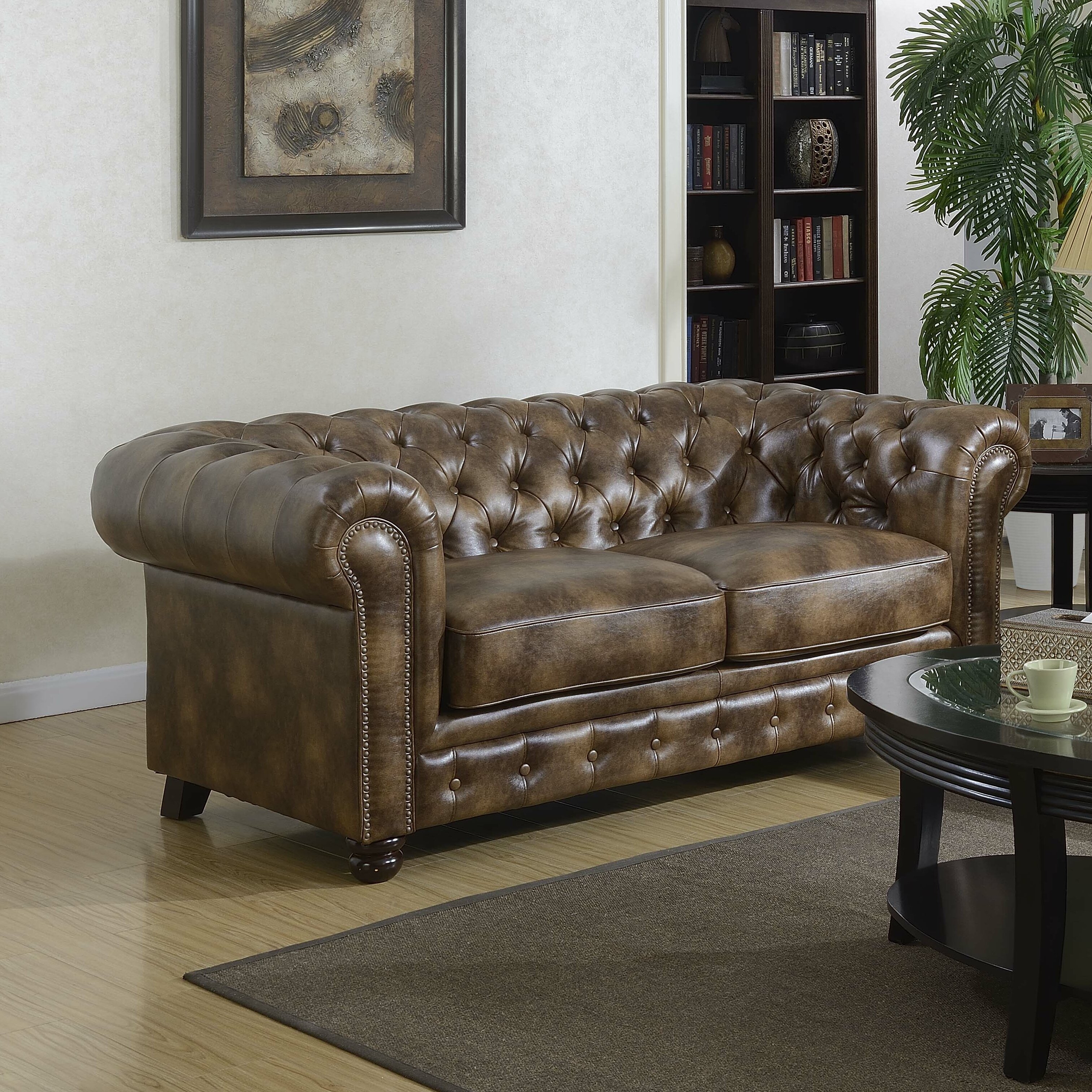 Traditional Chesterfield 3-Piece Sofa Loveseat Chair Living Room Faux Leather 