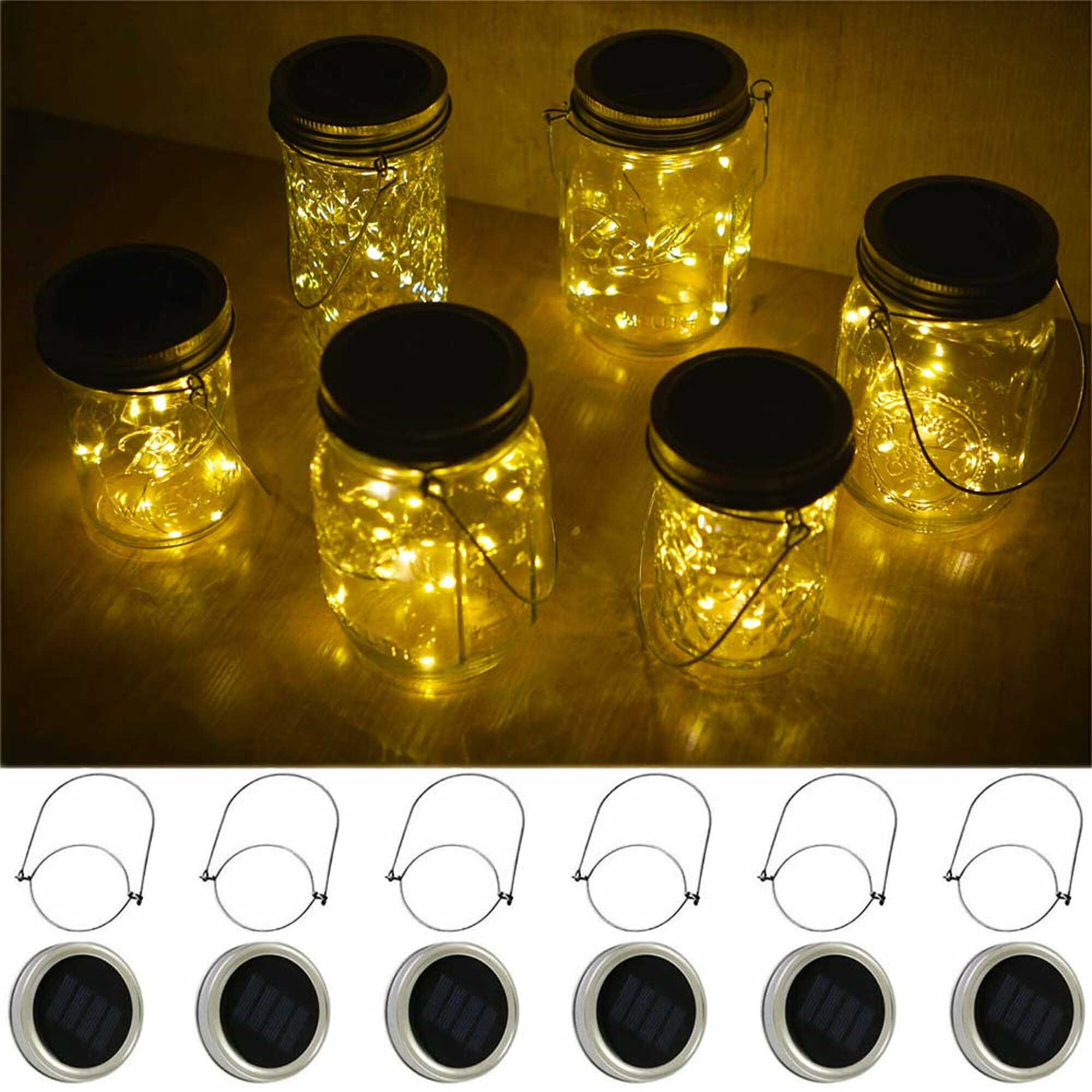 Jars Not Included 6 Pack Mason Jar Lights 10 LED Solar Colorful Fairy String Lights Lids Insert for Patio Yard Garden Party Wedding Christmas Decorative Lighting Fit for Regular Mouth Jars 