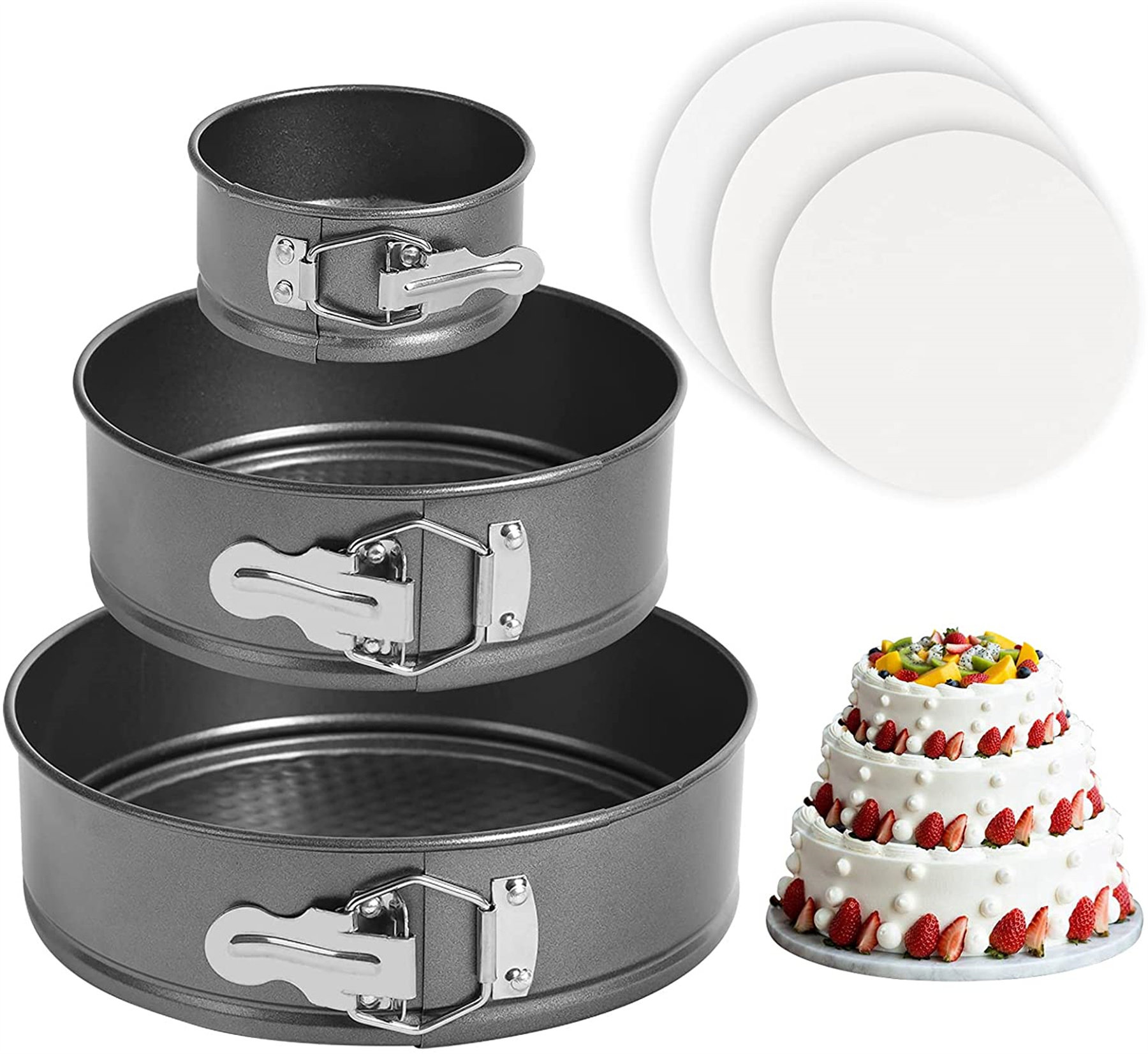 3 Pieces set Nonstick Springform Leakproof Cake Pans, Professional 4