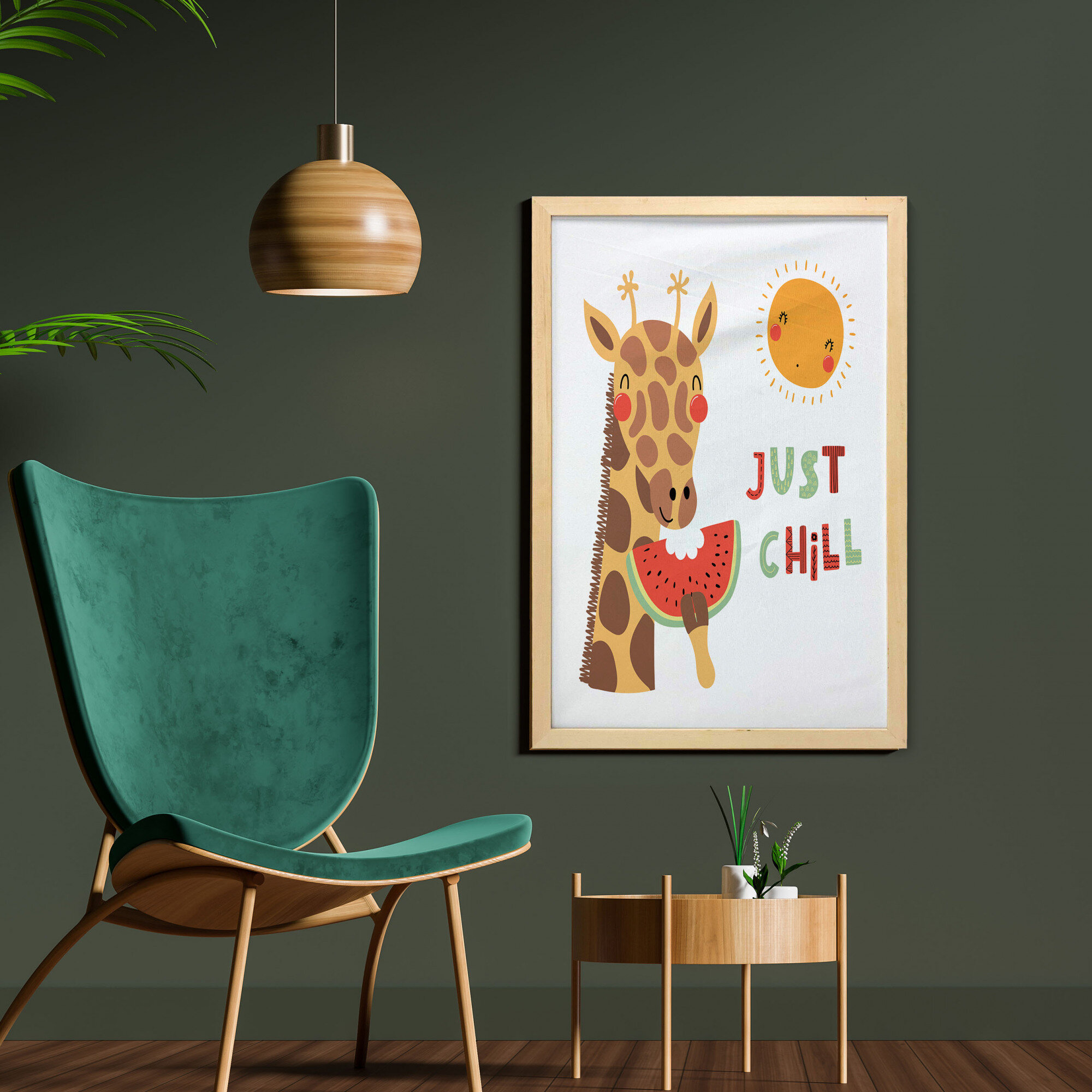 East Urban Home Illustration Of Funny Giraffe Eating Watermelon With Sun  And Words Just Chill - Picture Frame Graphic Art | Wayfair