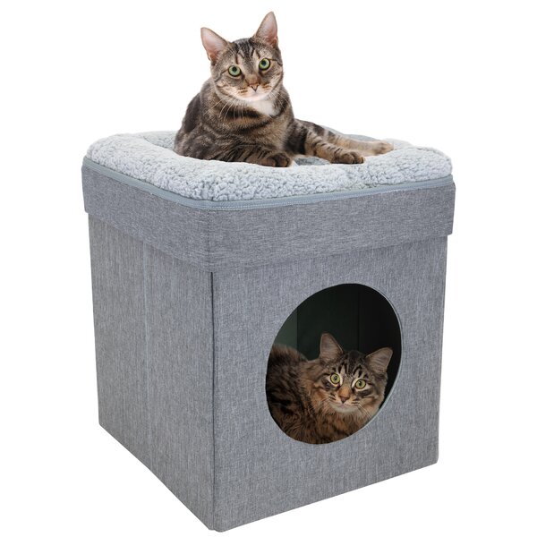 Thick Felt Cat Cave for IKEA Shelf Foldable Cat Houses for Indoor Cats Easy Travel Cat Cube is Machine Washable Cat Bed with Pillow & Reinforced Top Gray 