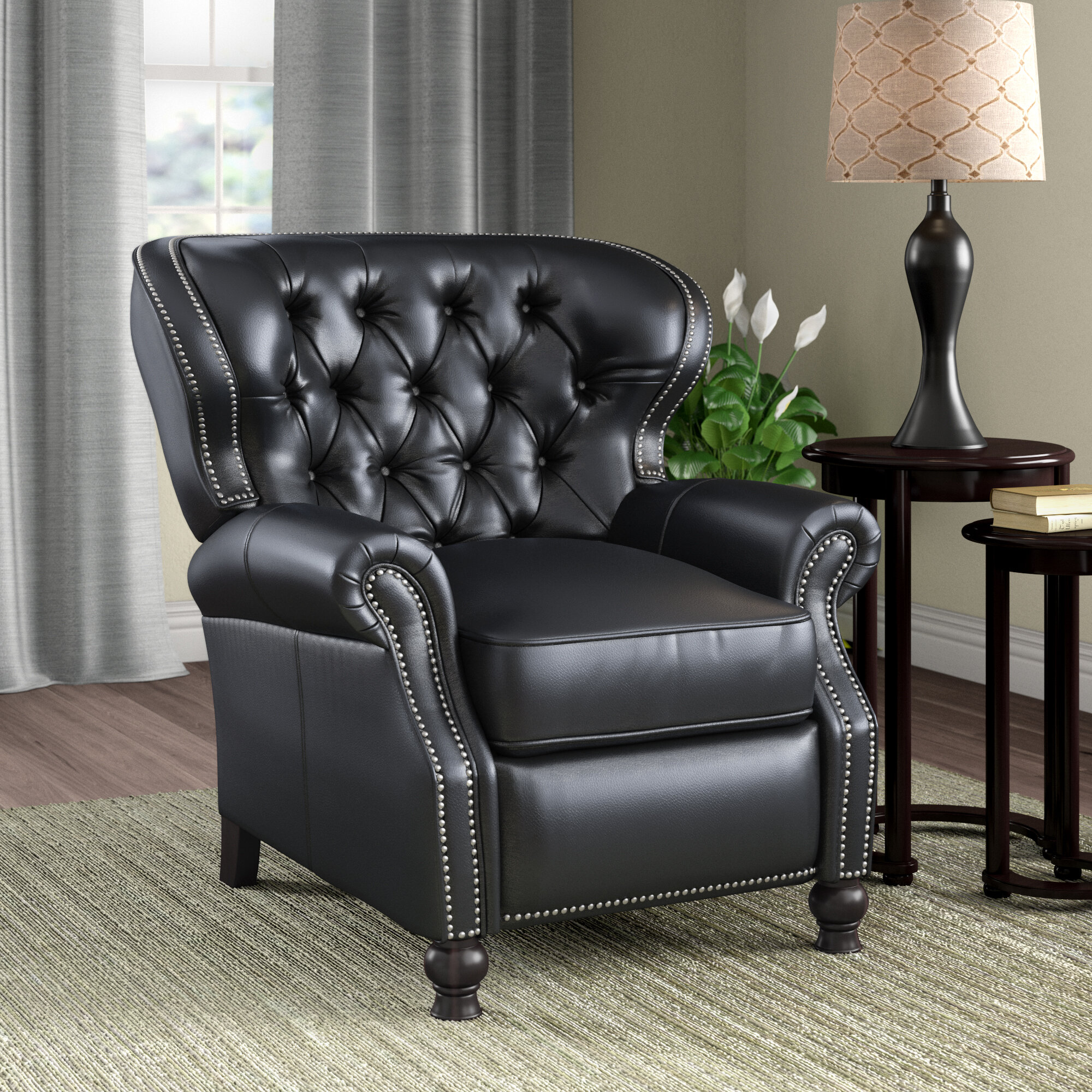 Leta 34.5” Wide Genuine Leather Manual Wing Chair Recliner