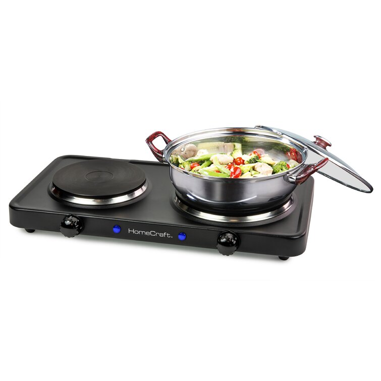 HomeCraft Portable Countertop Double Burner Hot Plate Electric Cooktop, 1500-Watts, Adjustable Temperature Control