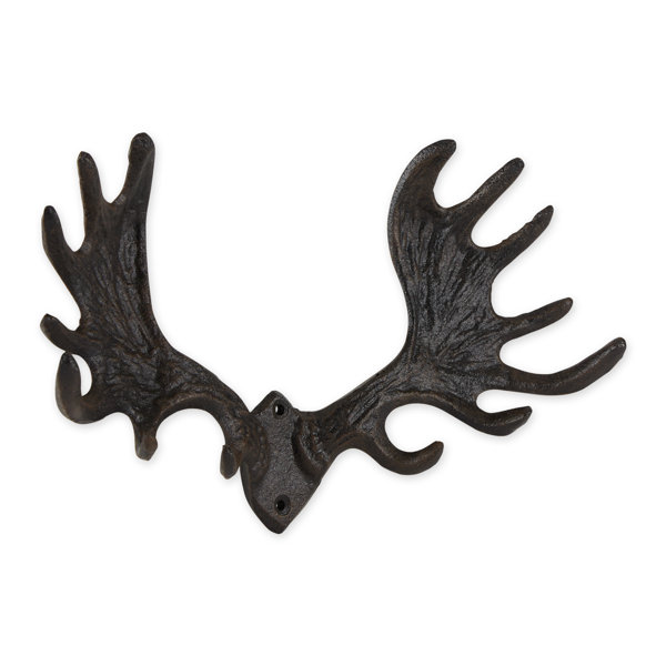 STAGS HEAD WITH ANTLERS BROWN IRON METAL DOUBLE COAT HOOK TOWELS SCARVES ETC 