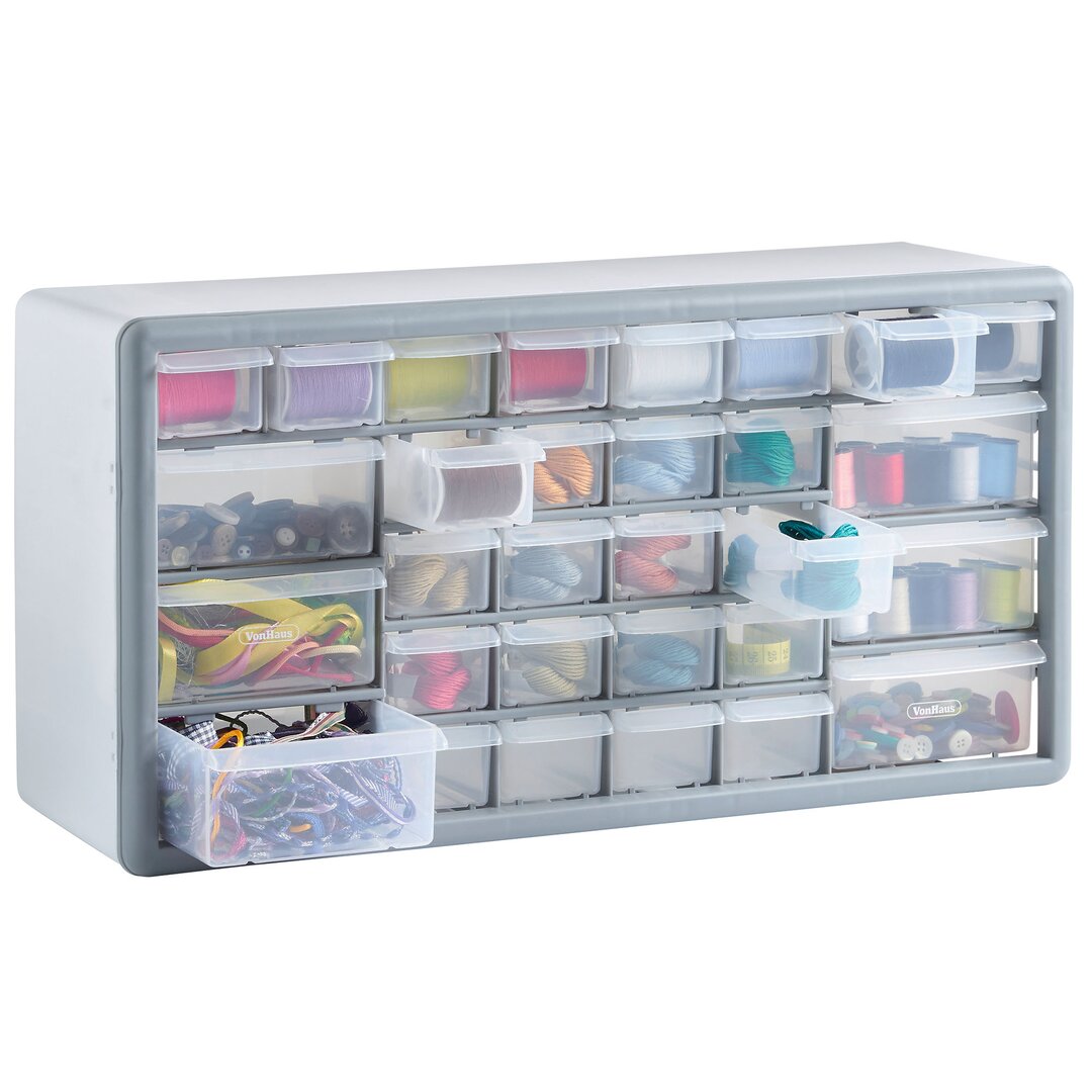 VonHaus 30 Drawer Parts Storage Organiser Cabinet - White/Grey gray