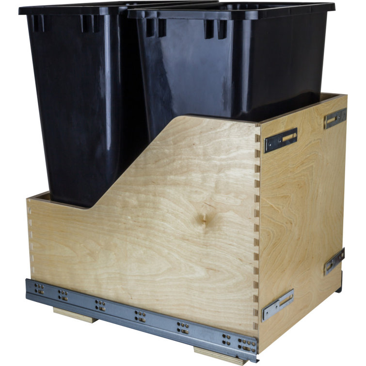 Waste Solution-Wood-Double 50 Solid Wood 12.5 Gallon Pull Out Trash Can