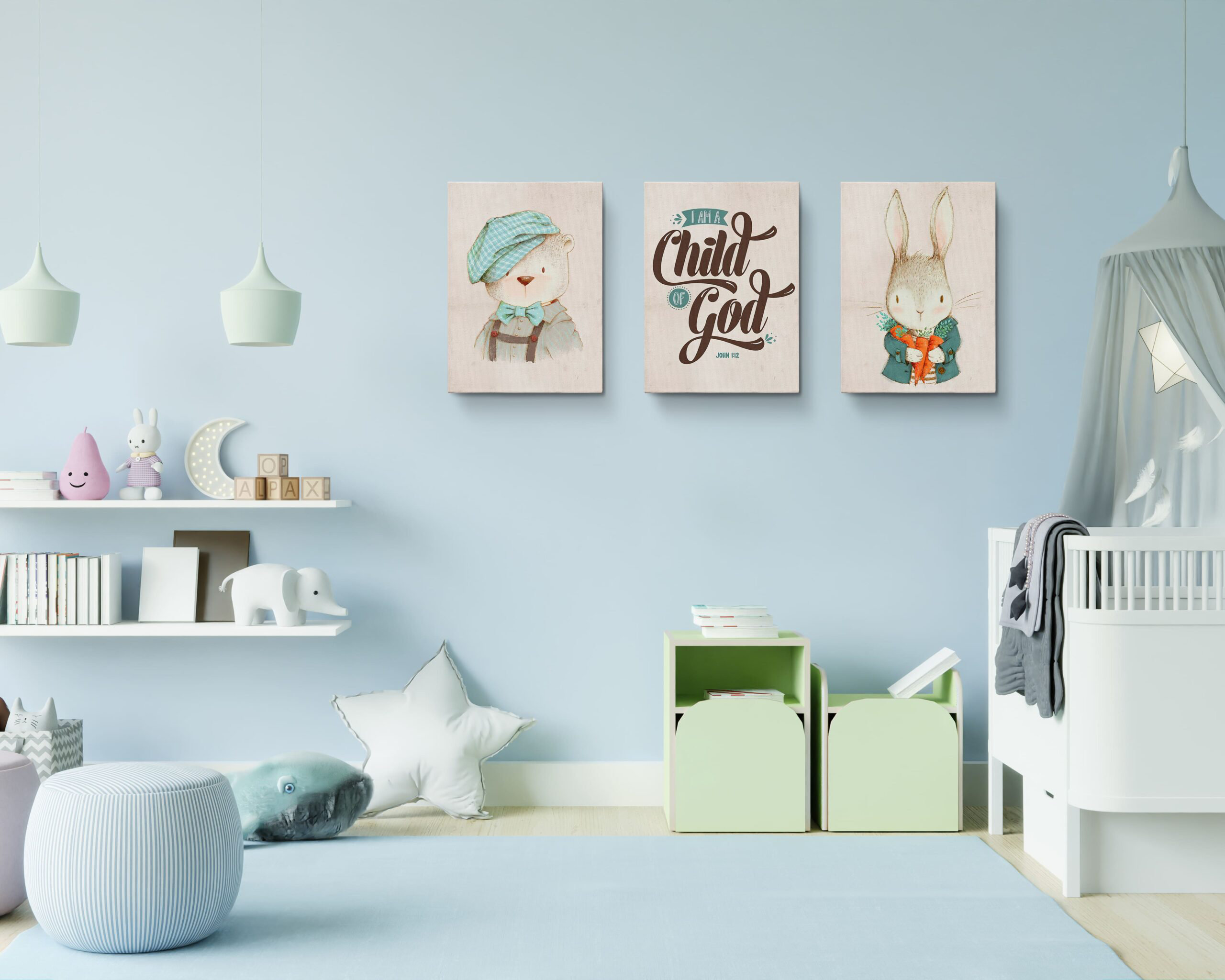 Zoomie Kids Bear Rabbit Child God Animals Cartoon - 3 Piece Wrapped Canvas  Print Set | Wayfair