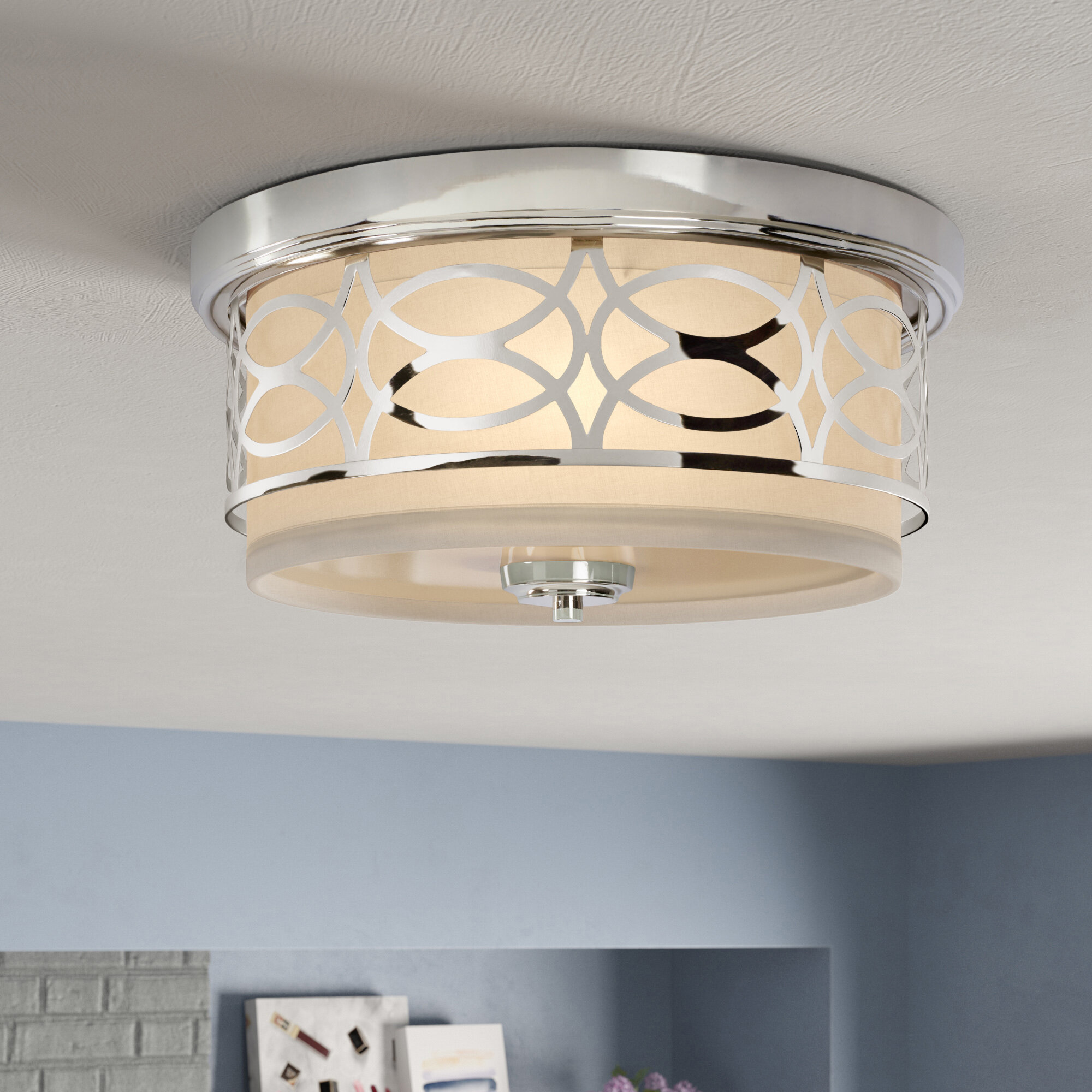 Beautiful Round Modern 3 Tier Brown Grey and Taupe Fabric Ceiling Designer Lamp 