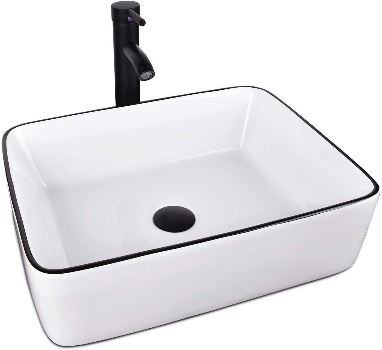 Passetas White Ceramic Rectangular Vessel Bathroom Sink with Faucet