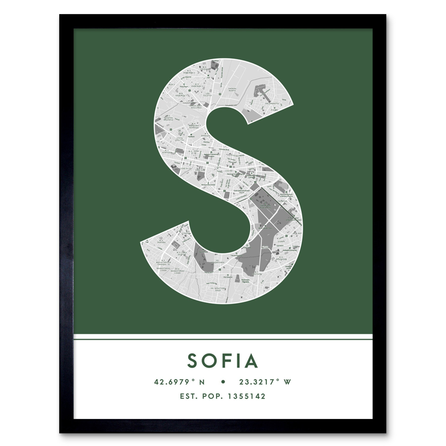 Wee Blue Coo Sofia City Map Sofia Green Picture Frame Wayfair.co.uk
