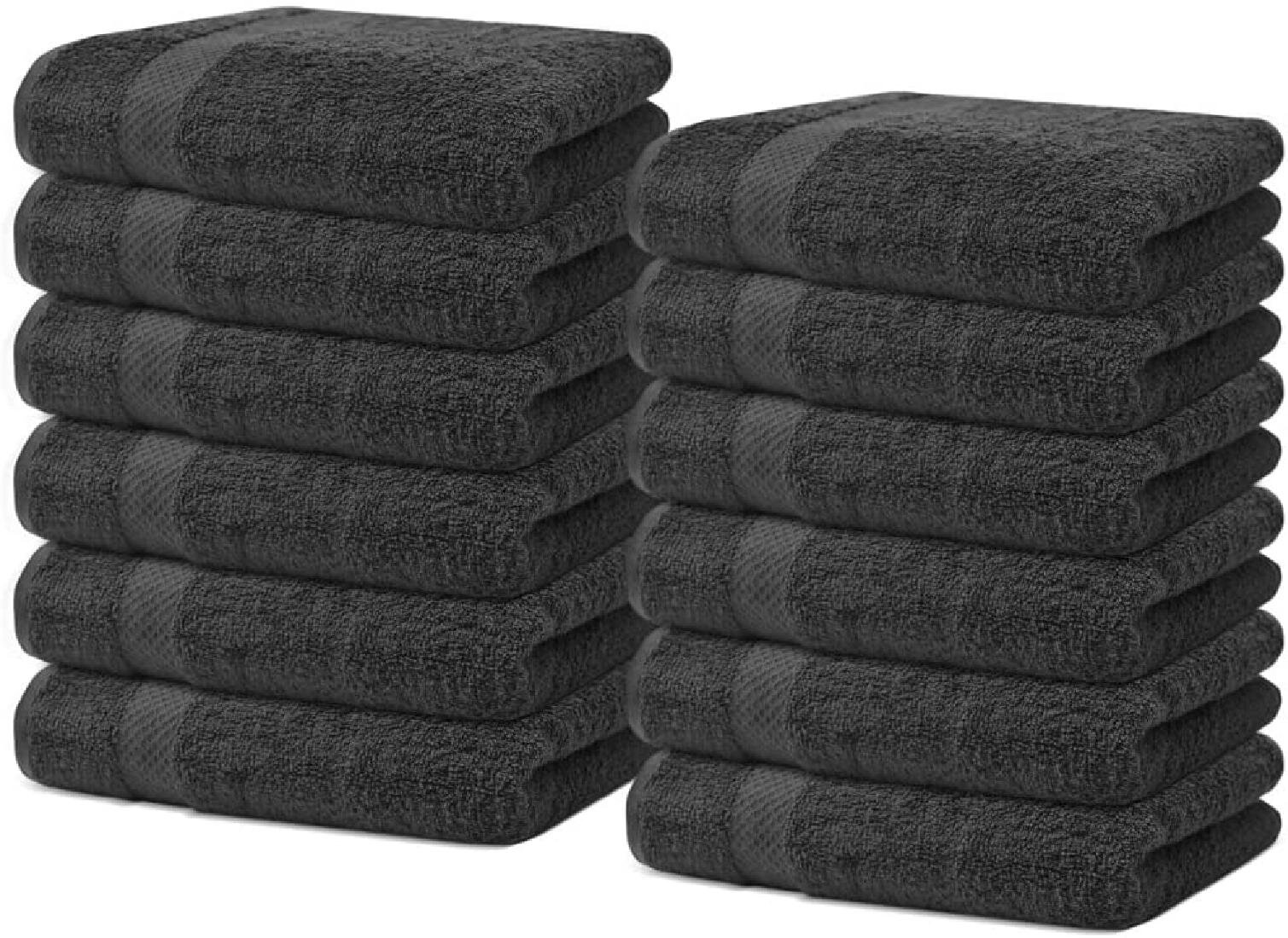 4 X LUXURY STRIPED 100% COMBED COTTON SOFT ABSORBANT SILVER BLACK HAND TOWELS 