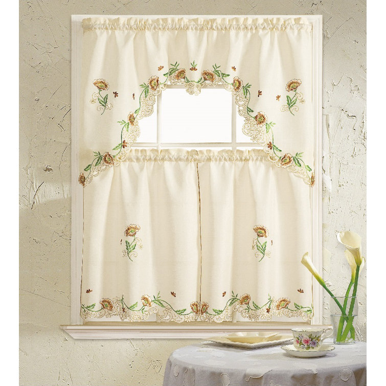 August Grove® Skipworth Floral Swag 60'' Kitchen Curtain in ...