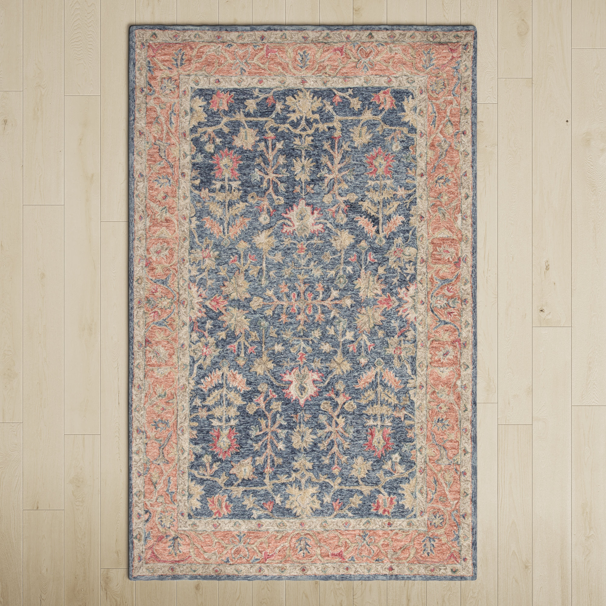 Birch Lane™ Lindsay Handmade Wool Moonlight Blue/Apricot Orange/Birch ...