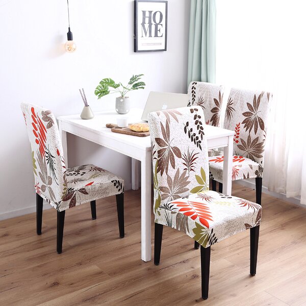 Details about   White Gold Palm Leaf Pattern Dining Chair Cover Slipcover 