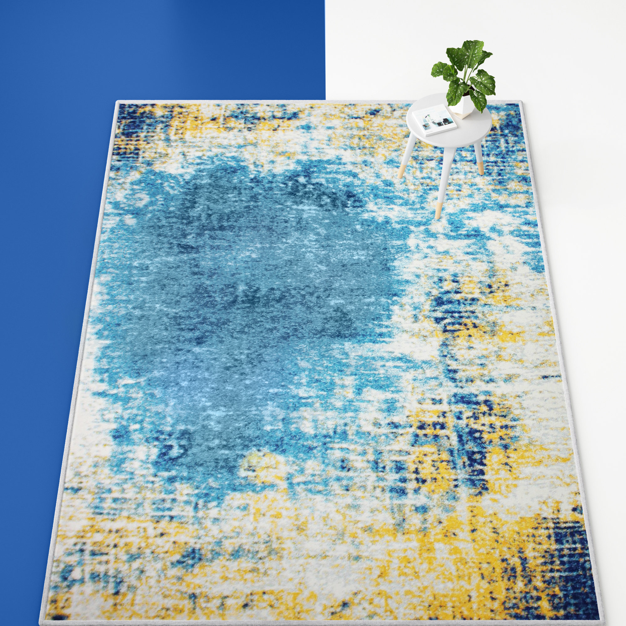 Hashtag Home Coughlin Abstract Blue/Yellow Area Rug & Reviews Wayfair