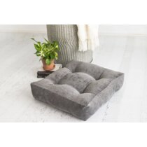 Dottie Grey Floor Cushion with BowLuxury Cotton Large Seat Pad Chair Garden 