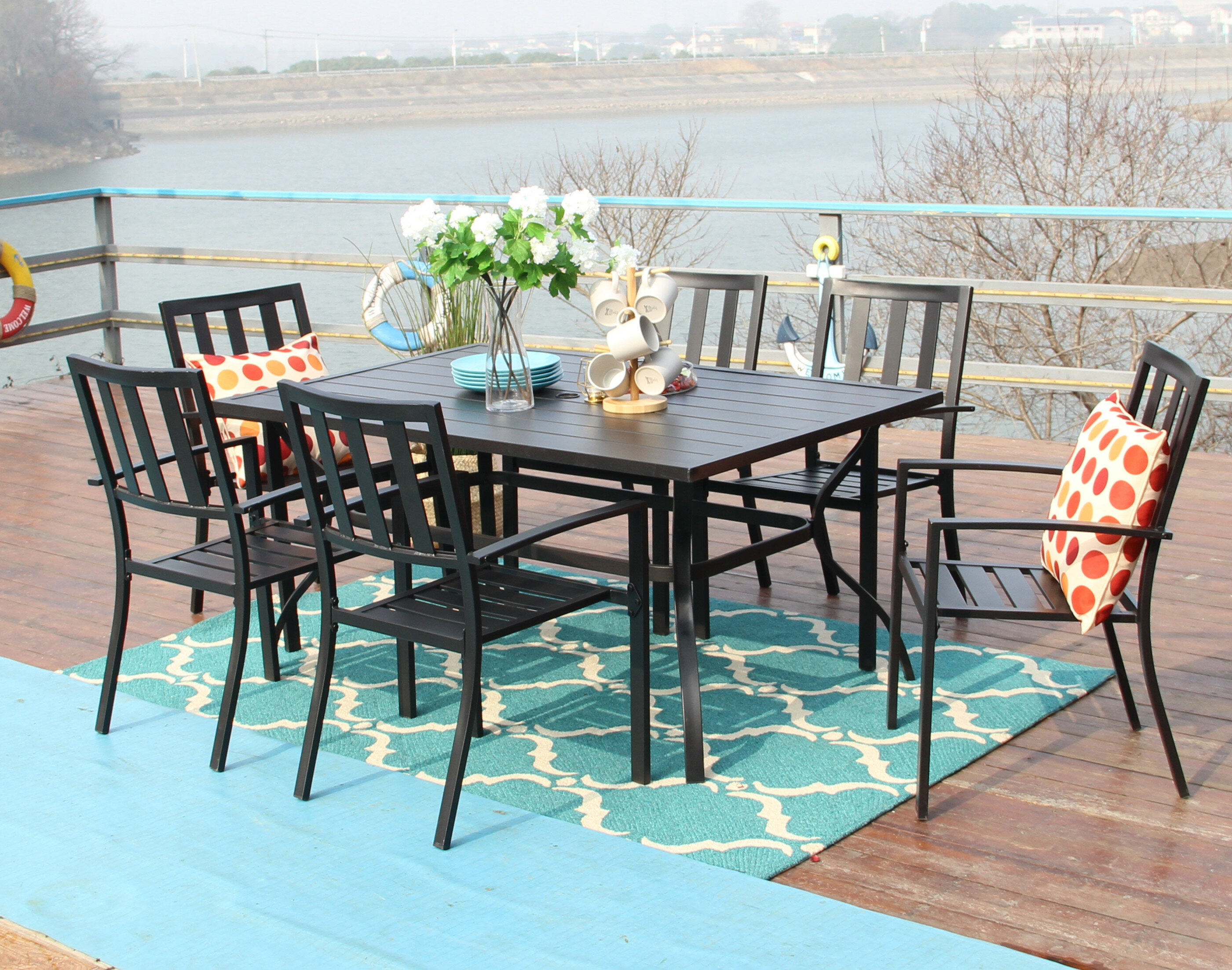 6 person metal patio table